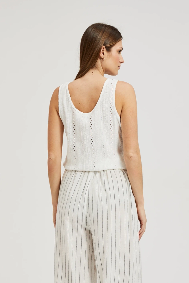 Ażurowy top z guzikami biały