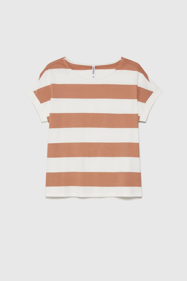 Bluzka w paski z krótkimi rękawami beżowa