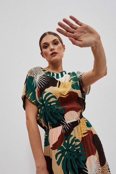 Wzorzysta sukienka maxi ciemnobeżowa