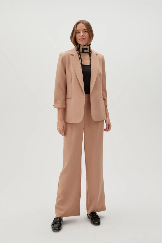 Eleganckie spodnie w kant jasnobrązowe