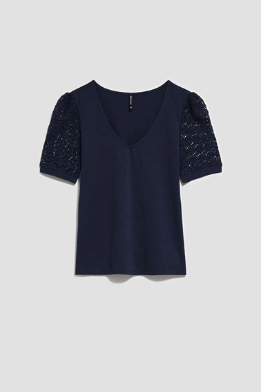 Bluzka z ażurowymi rękawami granatowa