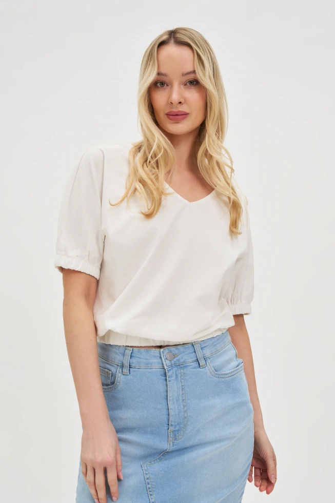 Bawełniana bluzka z bufiastymi rękawami biała