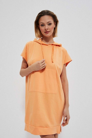 Sukienka dresowa z kapturem brzoskwiniowa