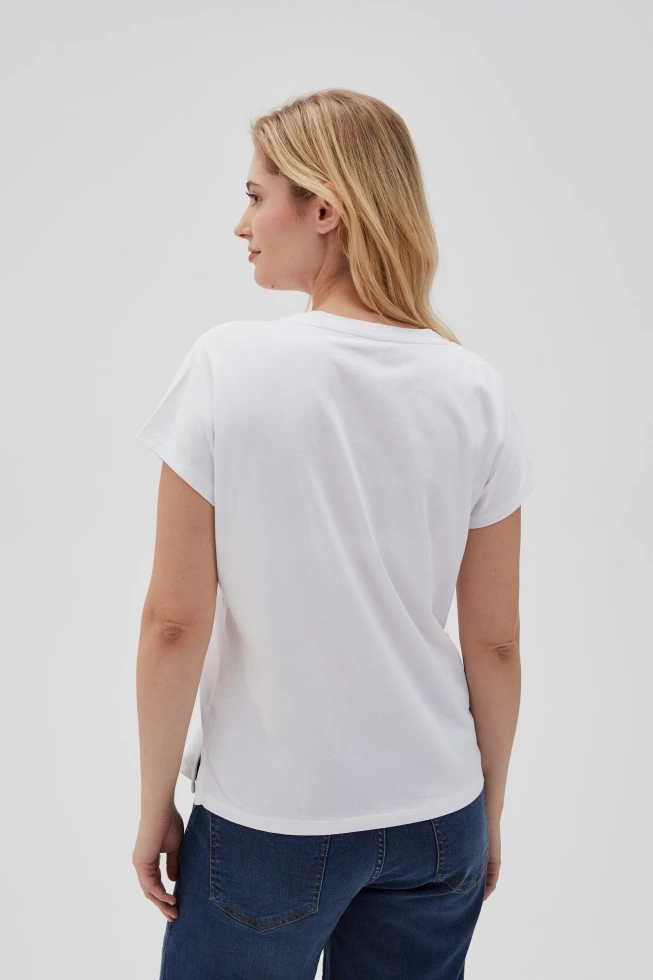 Bawełniny t-shirt z dekoltem w serek biały