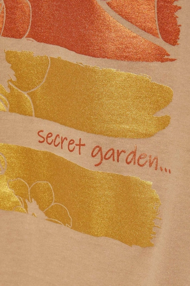 Bawełniana bluzka z nadrukiem ciemny beż