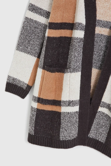 Kardigan w kratę beżowy