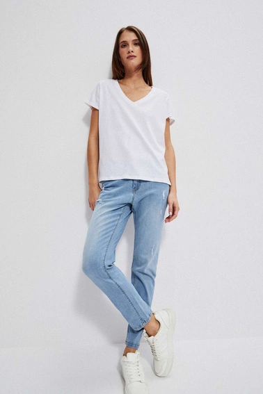 Bawełniana bluzka z dekoltem w serek biała