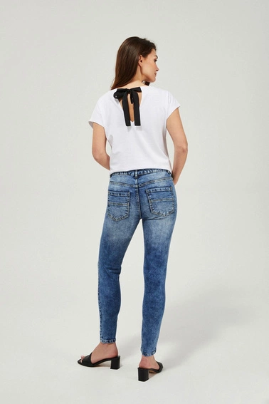 Jeansy rurki medium waist z przetarciami niebieskie