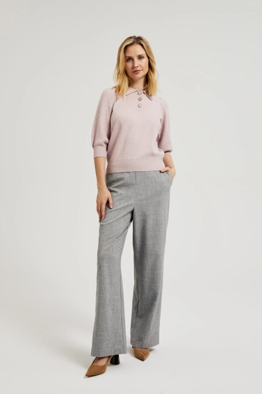 Sweter z krótkimi rękawami i ozdobnymi guzikami różowy 