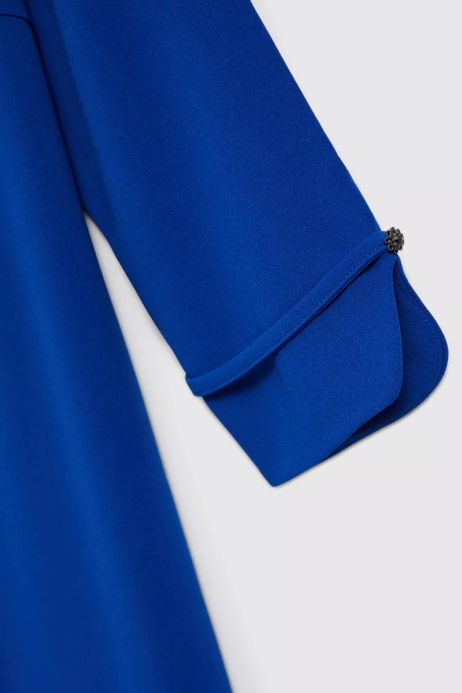 Trapezowa sukienka z rękawami 3/4 niebieska