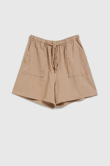 Szorty lniane ze sznurkiem beżowe