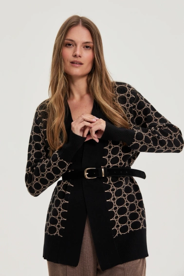 Kardigan w geometryczny wzór czarny