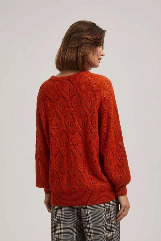Ażurowy sweter pomarańczowy