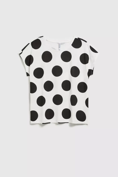 Bluzka w duże kropki z okrągłym dekoltem biała 