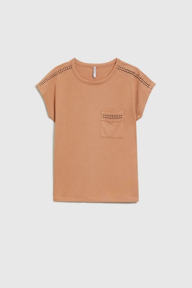 Bawełniany t-shirt z kieszonką brązowy