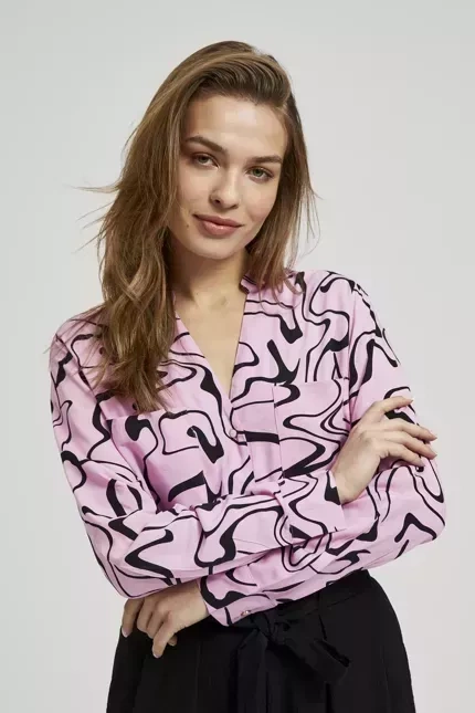 Koszula z długimi rękawami z geometrycznym wzorem różowa