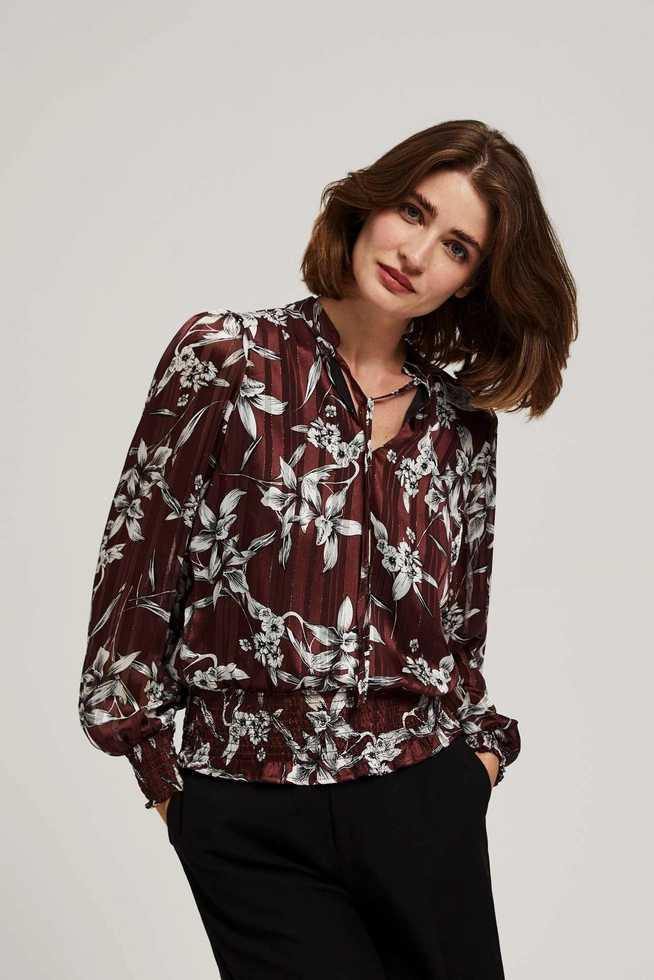 Koszula z kwiatowym wzorem kasztanowa