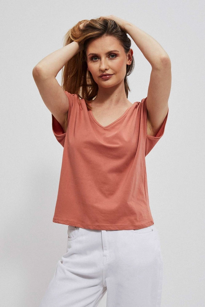 Bluzka z ażurowym zdobieniem ceglasta