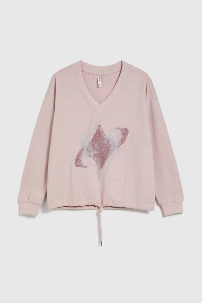 Bluza z nadrukiem i wiązaniem różowa