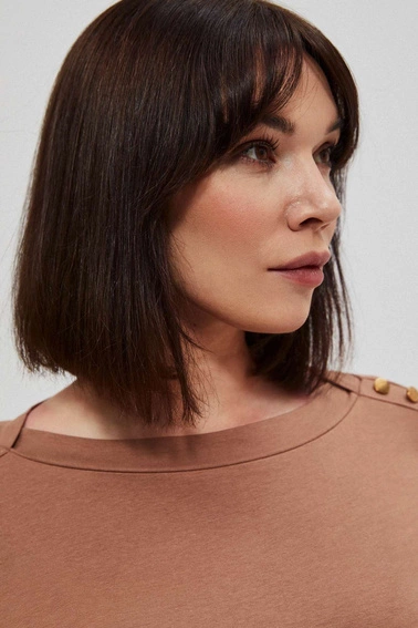 Bawełniana bluzka z długim rękawem kawowa