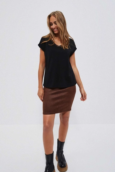 Bluzka ozdobnym dekoltem i krótkimi rękawami czarna