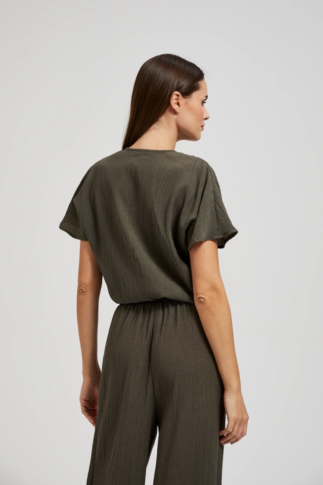 Koszula z dekoltem w serek i krótkimi rękawami oliwkowa