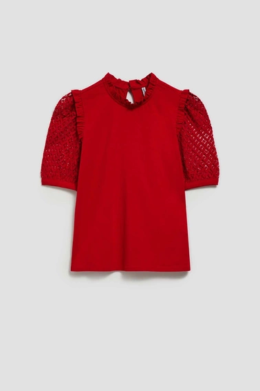 Bluzka z koronkowymi rękawami czerwona