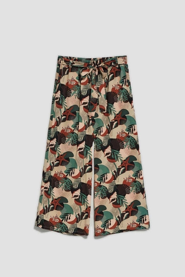 Wzorzyste spodnie kuloty ciemnobeżowe