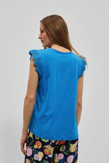 Bluzka z ozdobnym rękawem lazurowa