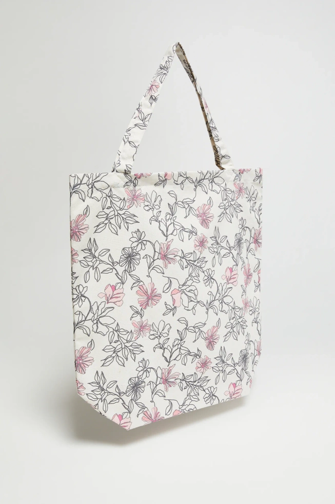 Bawełniana torba w kwiaty biała