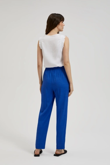 Lniane spodnie z nogawkami w kant niebieskie