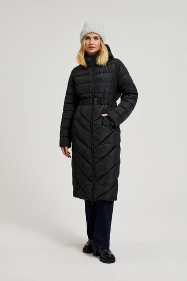 Pikowana kurtka z paskiem czarna