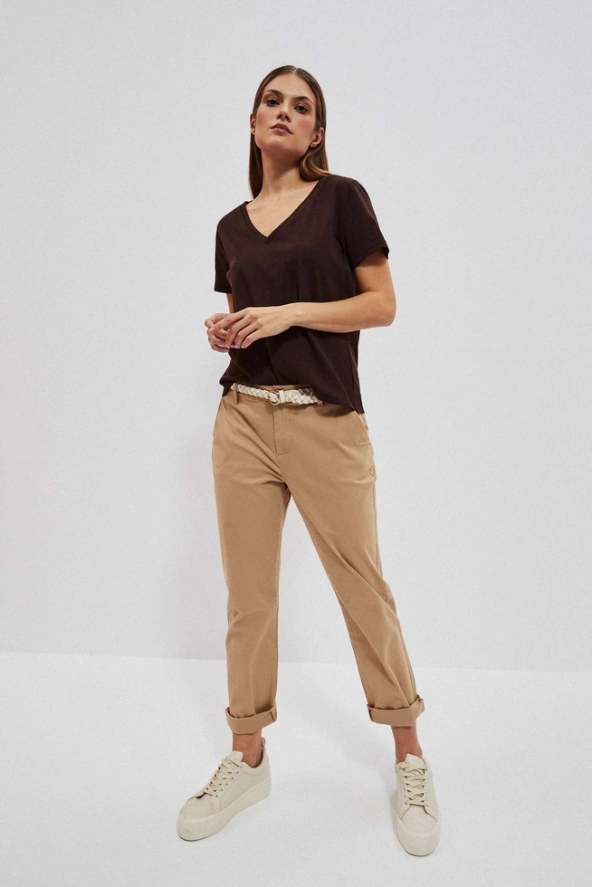 Bawełniana bluzka z dekoltem w serek ciemnbrązowa