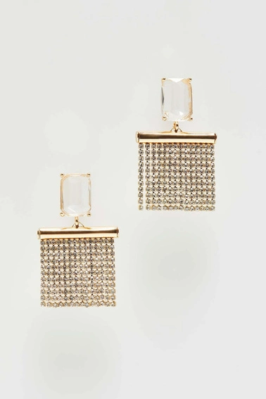 Wiszące kolczyki z cyrkoniami koloru złotego