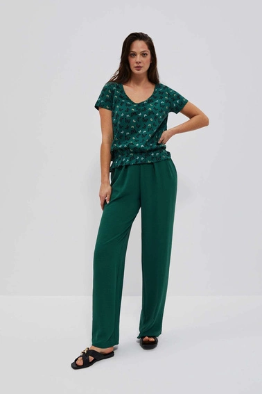 Bawełniana bluzka ze ściągaczem malahitowa