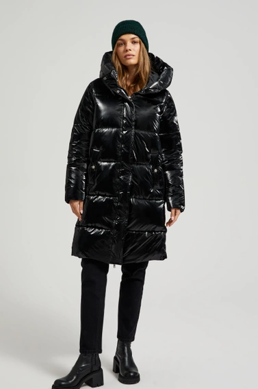 Długa kurtka z kapturem czarna 