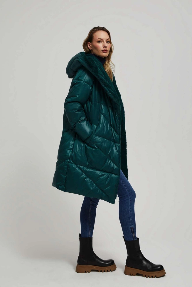 Długa kurtka z kapturem szmaragdowa