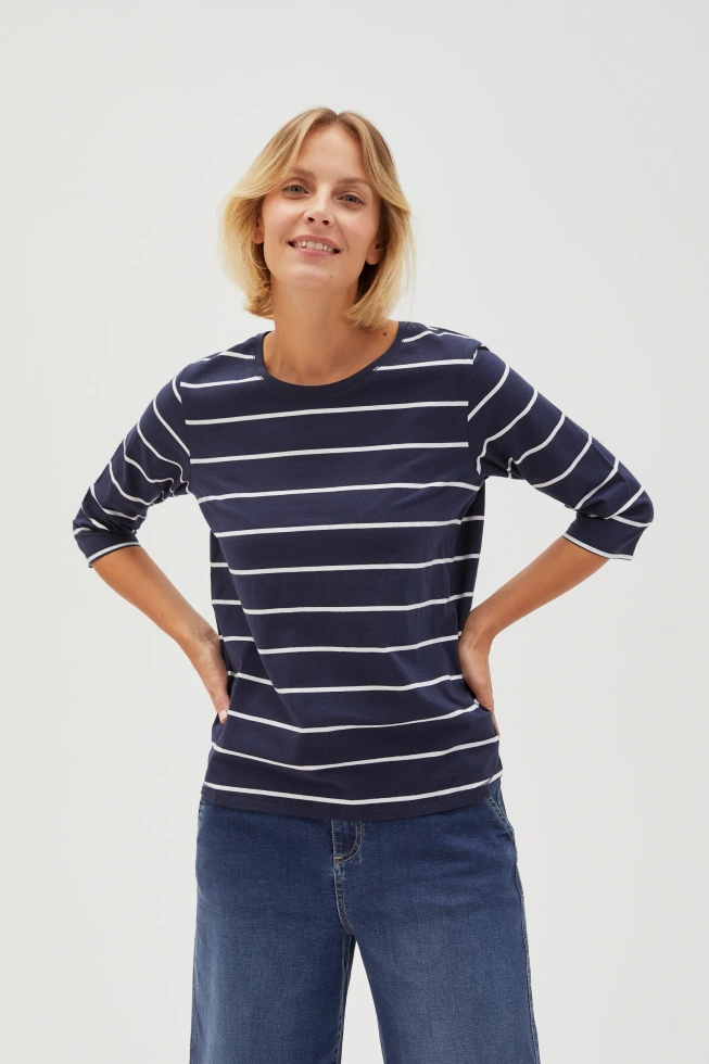 Bluzka w paski o prostym fasonie granatowa