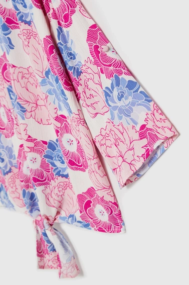 Koszula w kwiaty z wiązaniem różowa