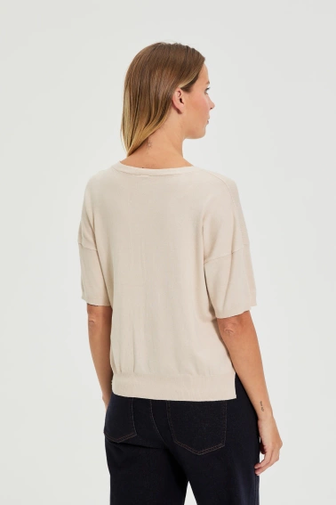 Sweter z krótkimi rękawami beżowy