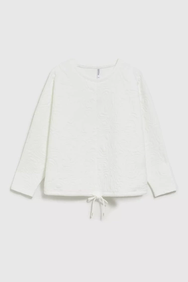 Bluza z okrąłym dekoltem i wiązaniem w pasie biała