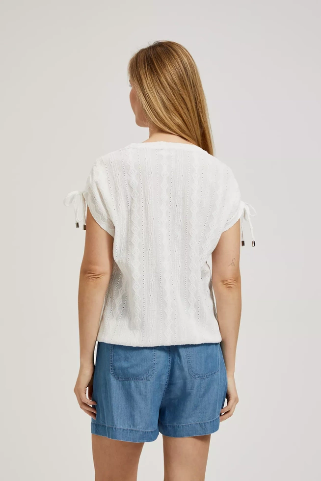 Bluzka z wiązaniem na rękawach biała