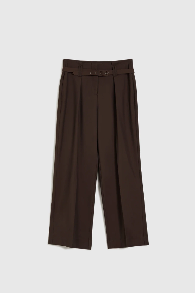 Spodnie w kant z paskiem brązowe