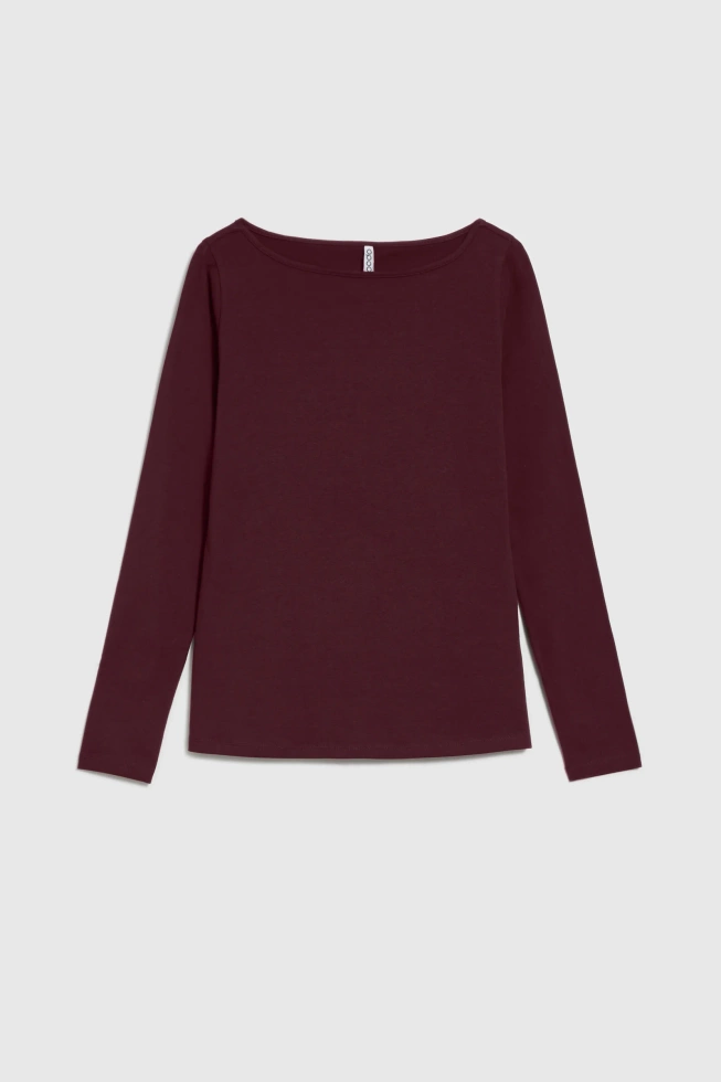 Dopasowana bluzka z długimi rękawami burgundowa