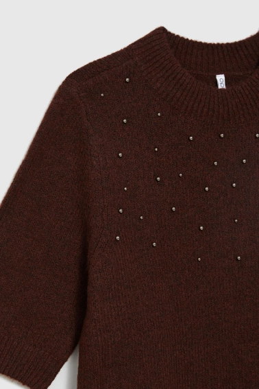 Sweter z krótkimi rękawami burgundowy