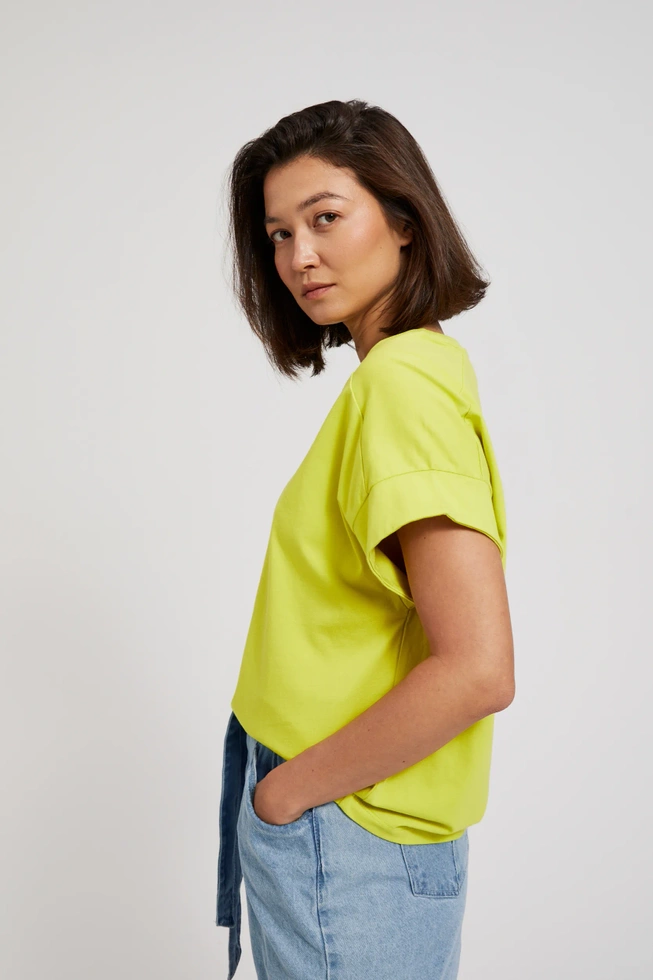 Gładka bluzka z okrągłym dekoltem limonkowa