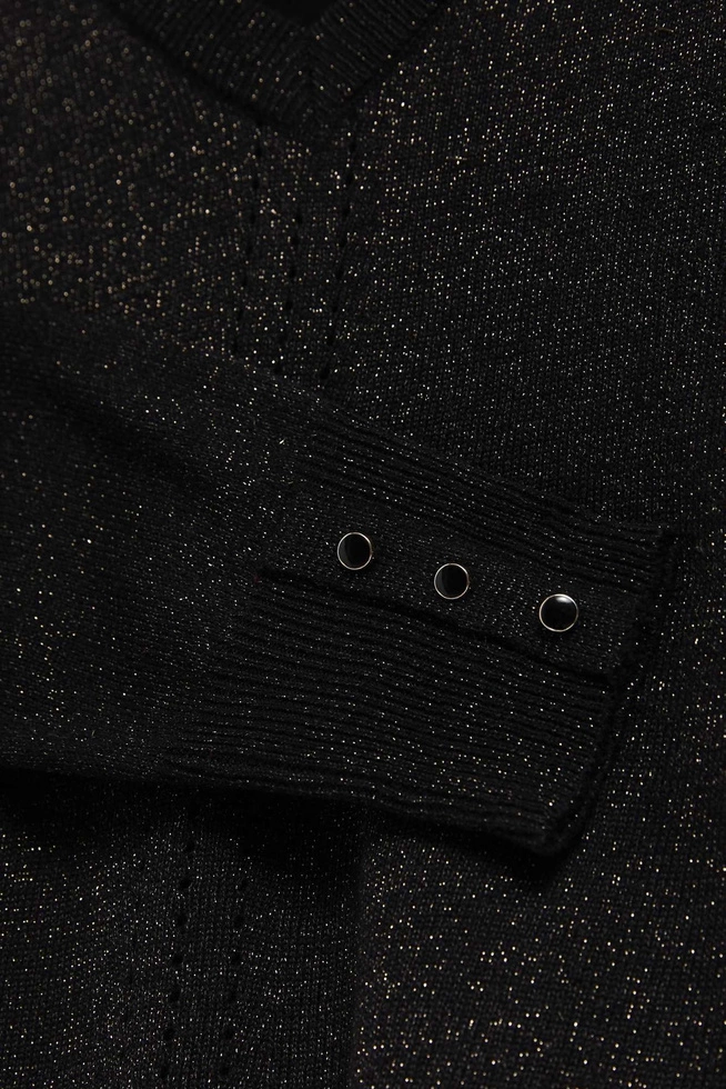 Sweter z metaliczną nitką i dekoltem w serek czarny