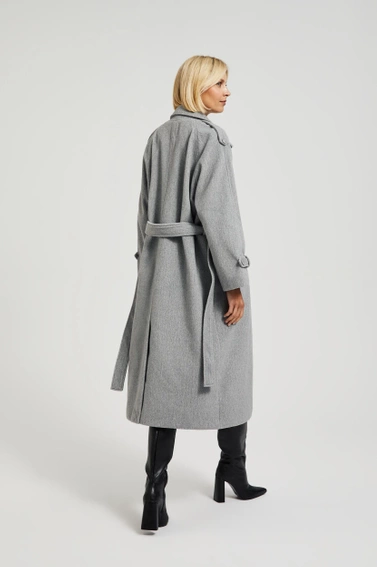 Płaszcz oversize z paskiem szary