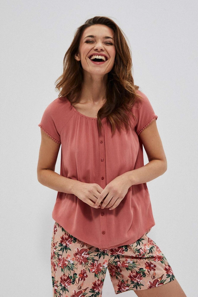 Gładka bluzka koszulowa z wiskozy ceglasta