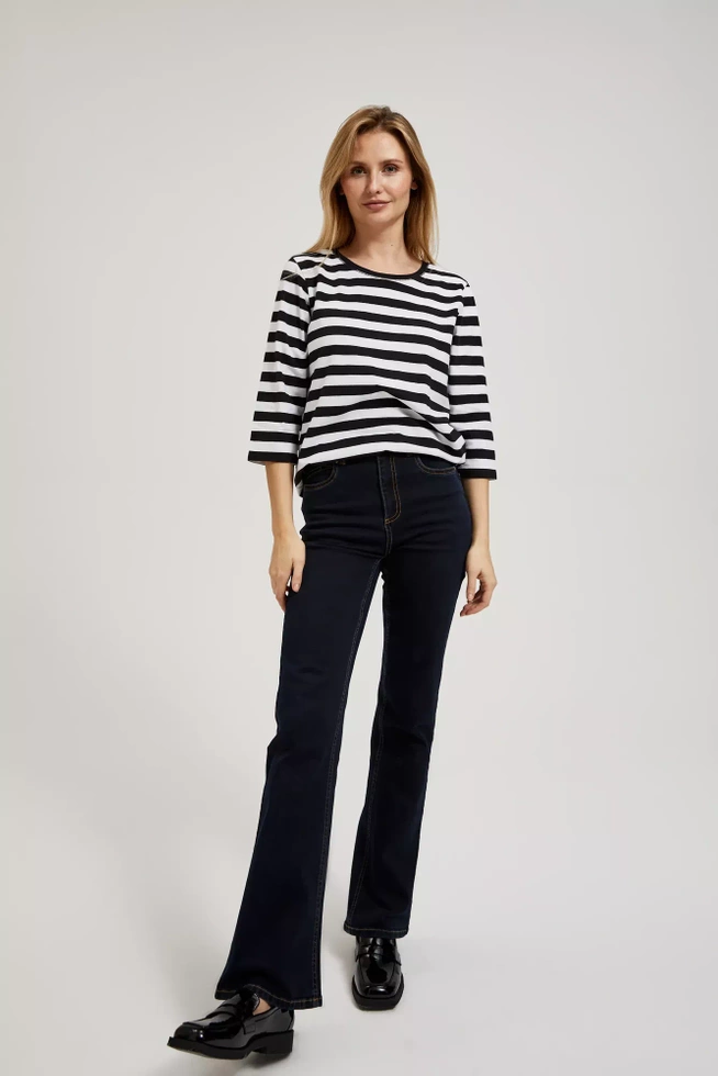 Bluzka w paski z rękawami 3/4 czarno-biała